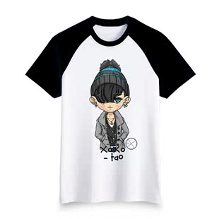 EXO同款 黄子韬Q版 黑白短袖T恤TAO 周边T恤 男女学生衣服5折包邮