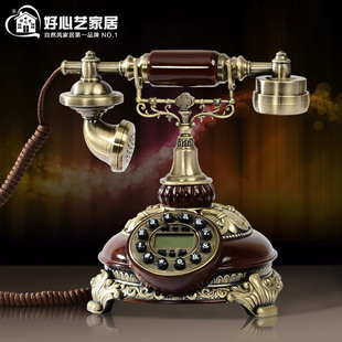 老上海豪华黄白色仿红木纹仿古铜全铜树脂客厅办公室拨盘电话座机