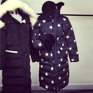 2015冬季新款欧州站新款 星星长款外套中长款手塞羽绒棉收腰棉服