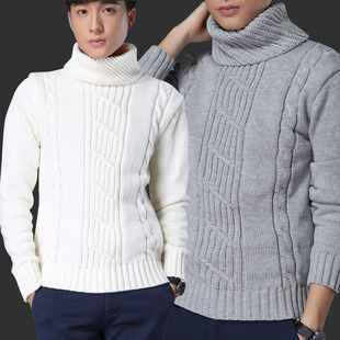 新款冬季韩版加厚高领毛衣男士可翻领羊毛针织衫套头修身纯色保暖
