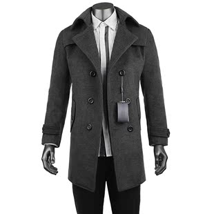 2015青年中长款羊毛呢子大衣男士冬装新款加厚商务风衣外套修身潮