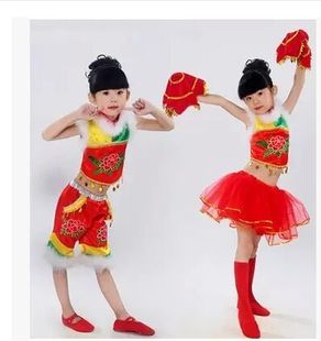 儿童喜庆中国牡丹红秧歌演出服少儿幼儿元旦舞蹈服饰开门红腰鼓舞