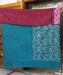 预售 印度进口手工绗缝被子盖毯 纯棉block print雕版印花布毯子