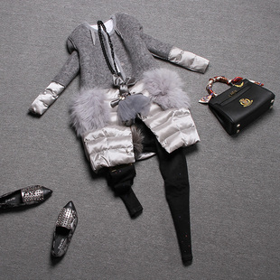 欧洲站2015冬装新款韩国修身兔毛口袋中长款加厚棉衣棉服外套女潮