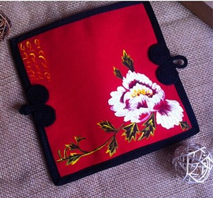 新款包邮热销中国风 艺术纯手工手绘女士钱包 牡丹花帆布热销