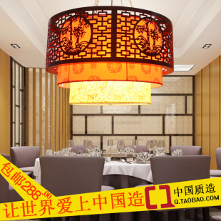 中式吊灯实木仿古LED灯具羊皮灯茶楼酒店餐厅客厅饭店工程灯9060