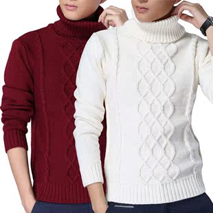 冬季高领毛衣男韩版学生修身套头加厚可翻领青年羊毛针织衫纯色潮