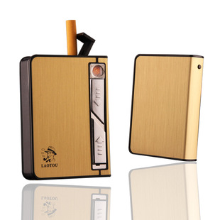 WS1号创意个性防风USB充电点烟器打火机烟盒10支装铝合金烟盒