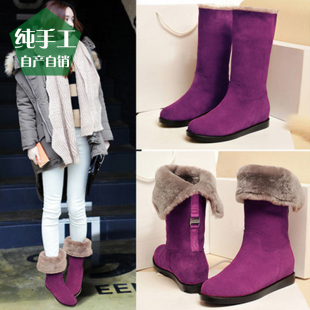2015冬季新款韩版真皮雪地靴女羊毛平底内增高短靴学生鞋中筒女鞋
