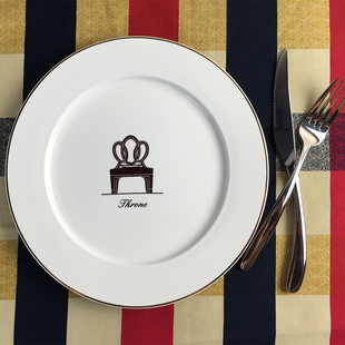 沁意 金色描边餐具创意盘子 陶瓷西餐牛排盘 平盘家用新骨瓷餐具
