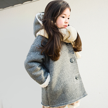 2015冬装新款品牌童装  女童羊羔绒加厚外套连帽 韩版休闲女童装