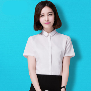 2016年夏季女士白色短袖衬衫衣女韩版修身ol职业女装棉学生工作服
