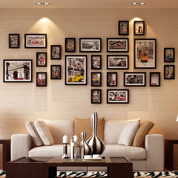 现代实木照片墙 相片墙 客厅餐厅相框墙 像框 创意简约大尺寸组合