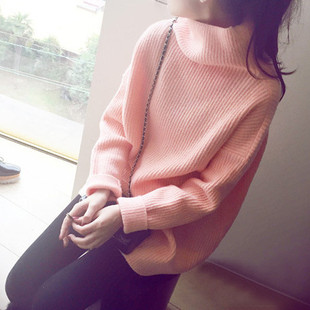 2015秋装韩版女装宽松高领长袖毛线针织毛衣