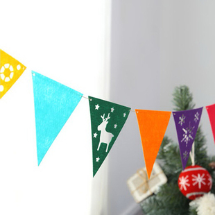 圣诞节装饰品 圣诞三角旗12色小旗子party派对布置橱窗幼儿园布置