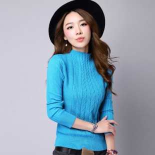 2015秋冬韩版套头修身毛衣针织线衣 长袖半高领加厚打底羊毛衫女
