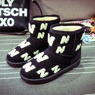 2015秋冬新款韩版雪地靴 N字母短筒棉靴 加厚保暖防滑 女式雪地靴