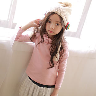 6岁女童韩版秋季纯棉打底衫7-8中大童装女5粉色高领T恤9百搭上衣