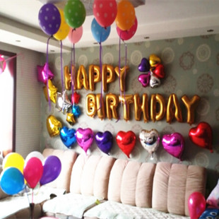 粉色金色英文字母铝膜气球儿童宝宝生日用品布置背景装扮套餐装饰