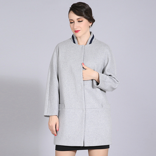 2015冬装新款 娅格YWD7008 时尚修身拼接口袋长袖羊绒大衣正品女