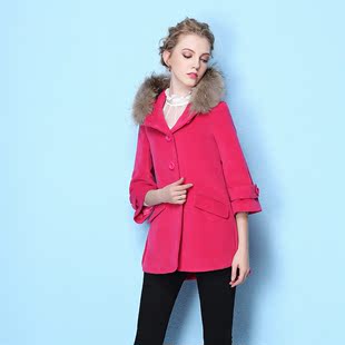 2015新款九分袖大码斗篷羊绒外套韩版中长款羊毛呢连帽大衣