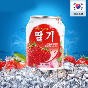 九日牌 韩国原装进口果肉果汁饮料 238ml 罐装 内含新鲜草莓果肉