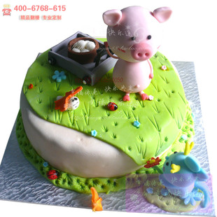 北京创意蛋糕店送货小猪个性儿童卡通翻糖生日蛋糕订购上海