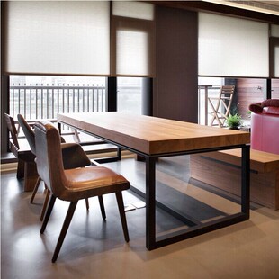馨丽达美式北欧复古酒吧铁艺实木西餐桌椅电脑桌组合长方形办公桌