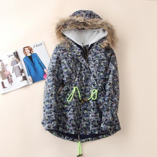 2015冬装新款韩版棉衣女中长款加厚外套女装迷彩小棉袄大码