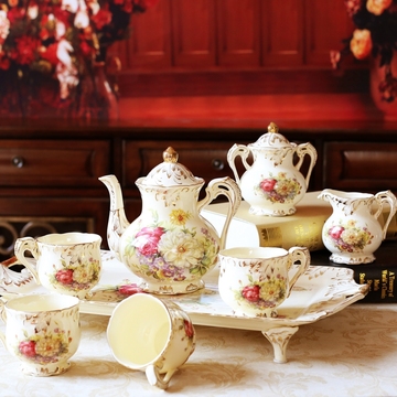 欧梵象牙瓷咖啡杯套装欧式茶具咖啡具英式下午茶陶瓷杯具带托盘
