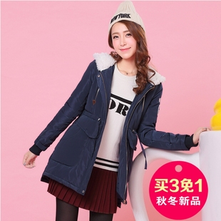 品牌冬装加厚连帽大毛领棉衣 少女高中大学生韩版中长款棉服外套