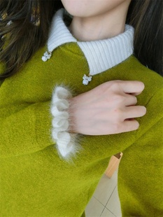 秋冬季女装娃娃领荷叶花套头毛衣针织衫学院风韩版宽松针织打底衫