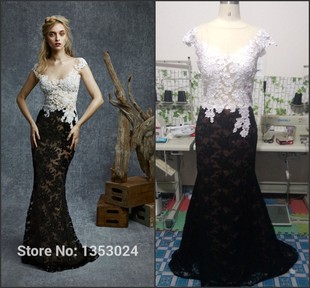 欧美新款蕾丝美人鱼晚礼服时尚贴花珍珠修身显瘦新娘晚装主持长裙