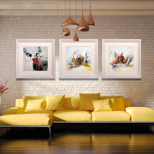 客厅装饰画 现代简约挂画欧式壁画餐厅三联画玄关地中海风有框画