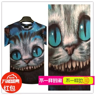 3dt恤大嘴猫男士t恤2014新款短袖男女个性创韩版修身印花立体图案