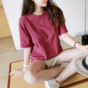 夏季2016女装新品韩版纯色女t恤学生宽松纯棉短袖上衣体恤打底衫