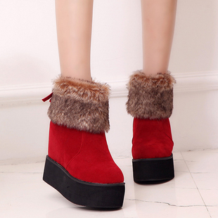 2015冬季新款内增高毛口短靴女棉鞋欧美坡跟厚底圆头女靴雪地靴子