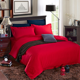 胡师傅家纺 床上用品 欧式全棉活性纯色四件套 纯大红