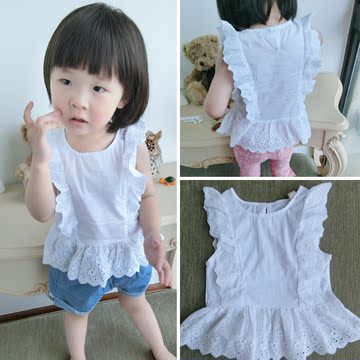 夏装2015新款韩版儿童T恤纯棉女宝宝T恤无袖1-2-3岁小童打底衫薄