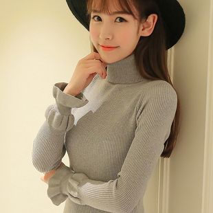 冬新品韩版半高领毛衣女修身显瘦长袖加厚百搭螺纹纯色针织打底衫
