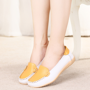 韩版2015新款真皮豆豆鞋坡跟浅口舒适休闲女鞋套脚驾车鞋平底单鞋