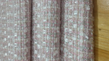 浅粉白色织细金丝编织风粗纺花呢布料 小香风粗纺面料 30/米