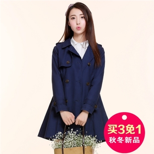 少女春秋装14-16岁初中高中大学生韩版修身双排扣风衣中长款外套
