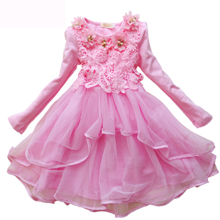 2015秋装新款童装中小儿童长袖蕾丝甜美女童连衣裙公主裙
