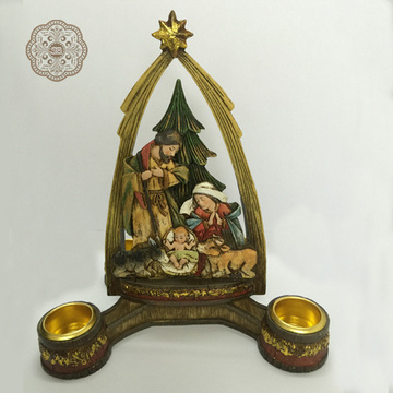 圣心宗教用品 天主教烛台 圣家庭树脂雕塑 进口圣诞礼物带蜡烛