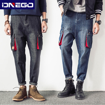 ionego新款冬季加厚牛仔男裤直筒小脚日系修身牛仔长裤男士牛仔裤
