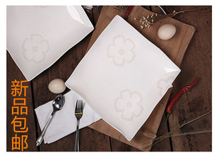 热卖包邮 10.5英寸冰裂樱花日式异形手绘陶瓷盘子 特色西餐厅具