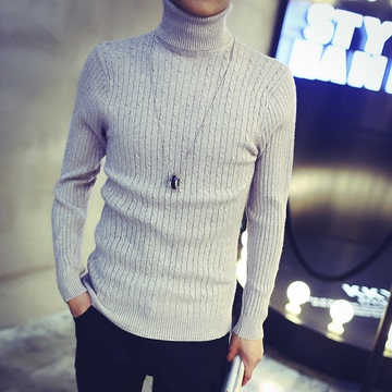 男士高领毛衣秋季冬季韩版修身套头青年羊绒衫纯色针织衫羊毛衫潮