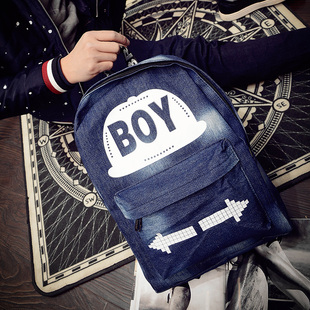 男士新款双肩包帆布书包中学生男韩版潮印花背包休闲旅行包