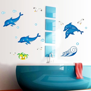 发光贴夜光蓝色海豚鱼墙贴浴室儿童房海洋馆可爱卡通瓷砖贴纸贴画